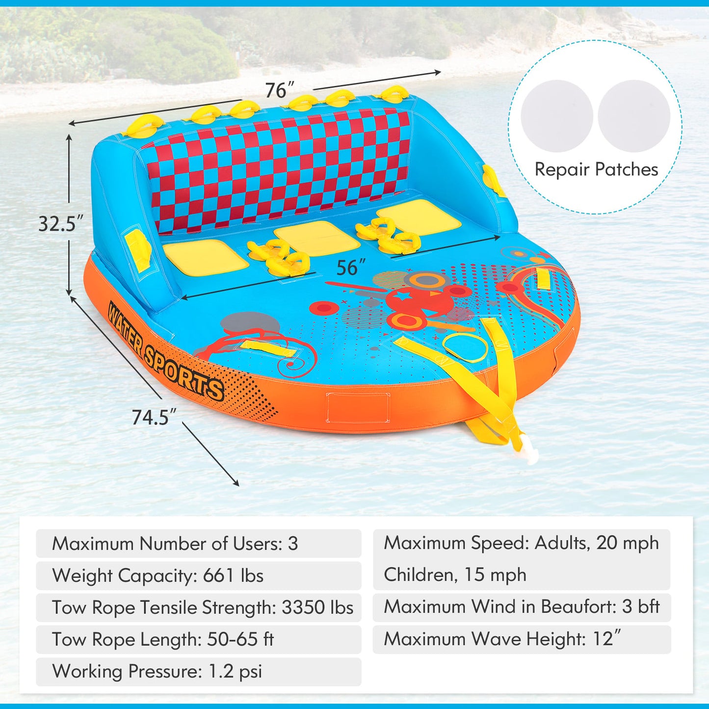 Towable Tube For Boating, 3 Riders, Blue Water Sports at Gallery Canada