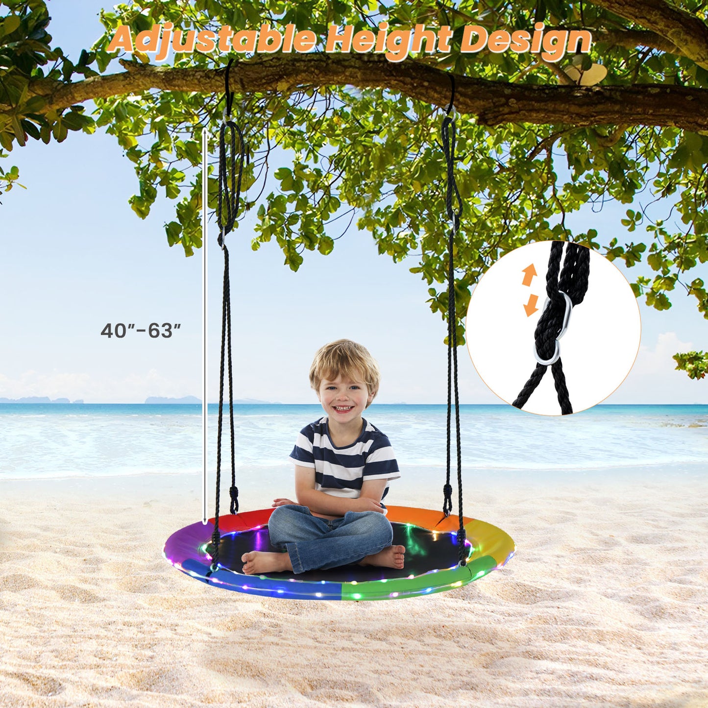 40 Inches Saucer Tree Swing With Lights, Multicolor Swing & Playsets at Gallery Canada