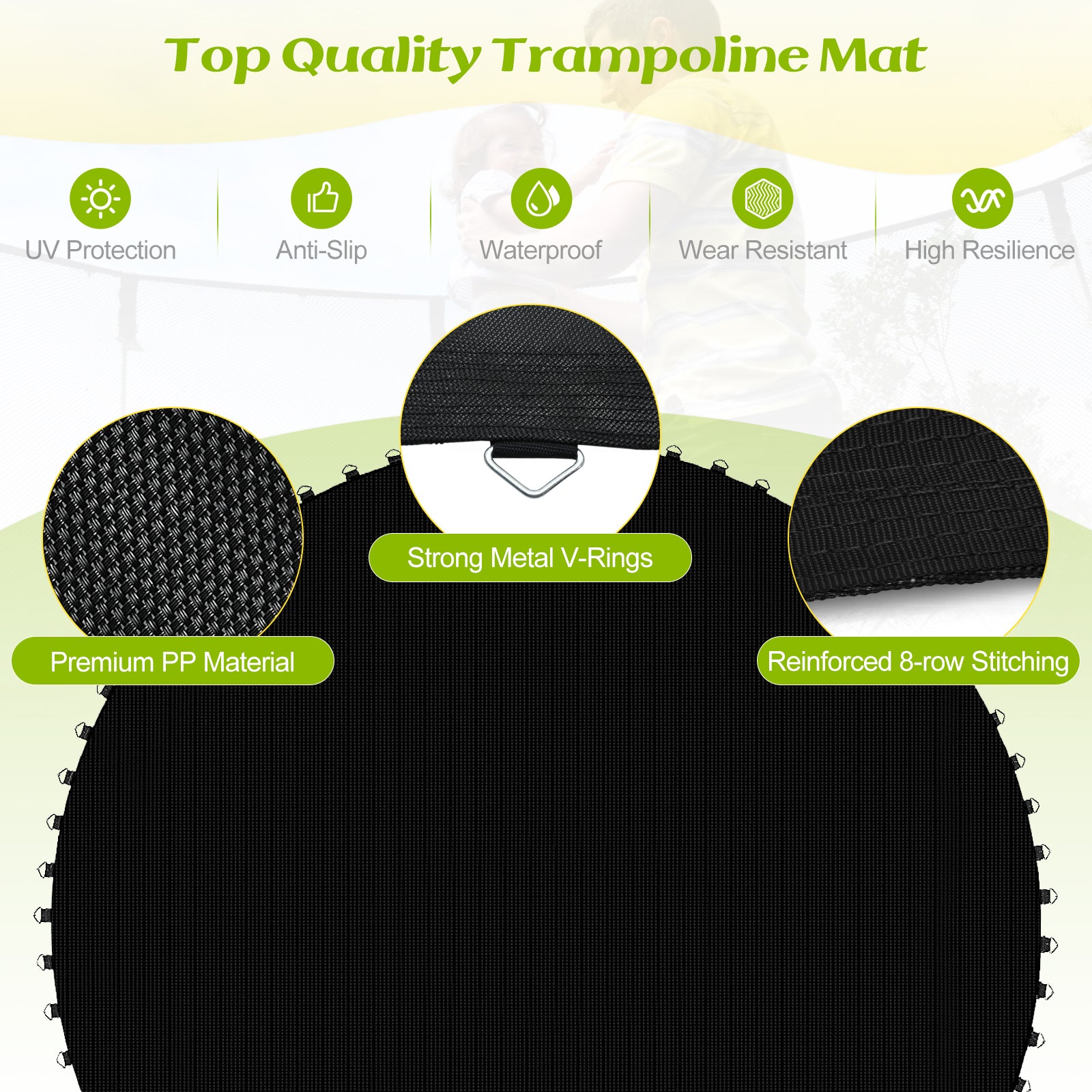 High-Elastic PP Replacement Jumping Mat, 12 ft, Black Trampoline Accessories at Gallery Canada