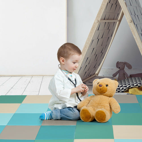 58 Inch Toddler Foam Play Mat, Folding Activity Floor Mat, Light Blue