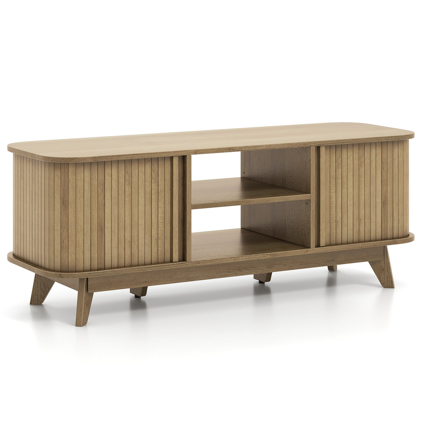 TV Stand For 55-Inch TV, Media Console Table, Dual Sliding Doors, Oak Entertainment Centers & TV Stands Oak at Gallery Canada