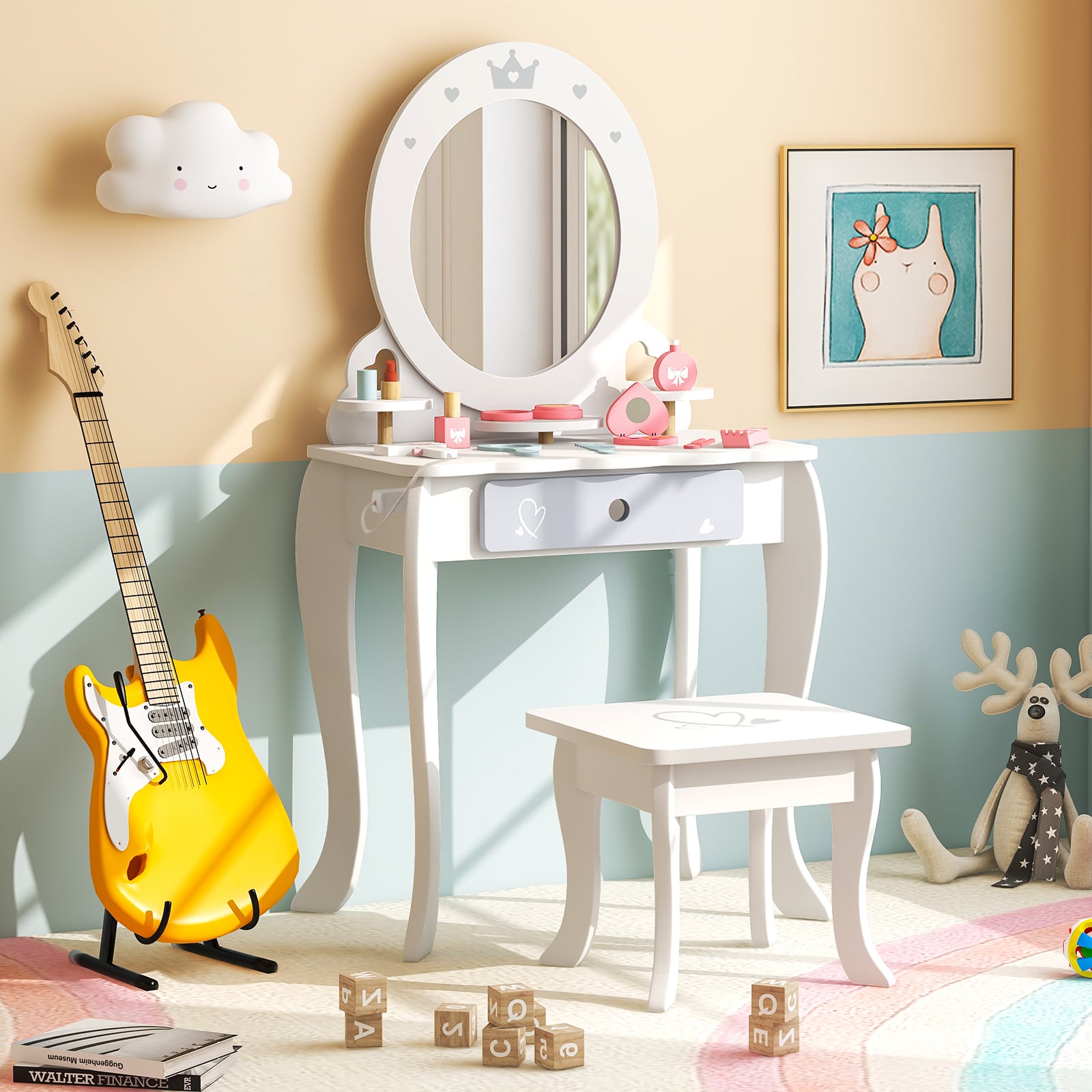 Kids Princess Makeup Table And Chair Set, White Kids Vanities at Gallery Canada