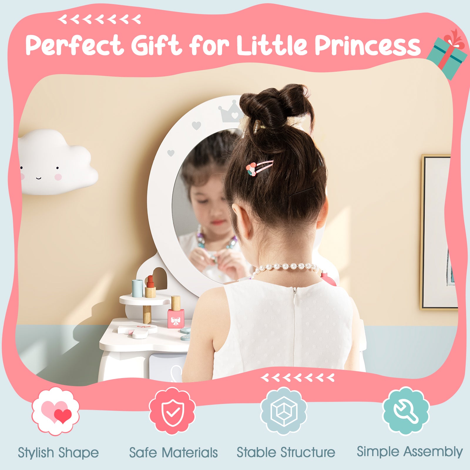 Kids Princess Makeup Table And Chair Set, White Kids Vanities at Gallery Canada