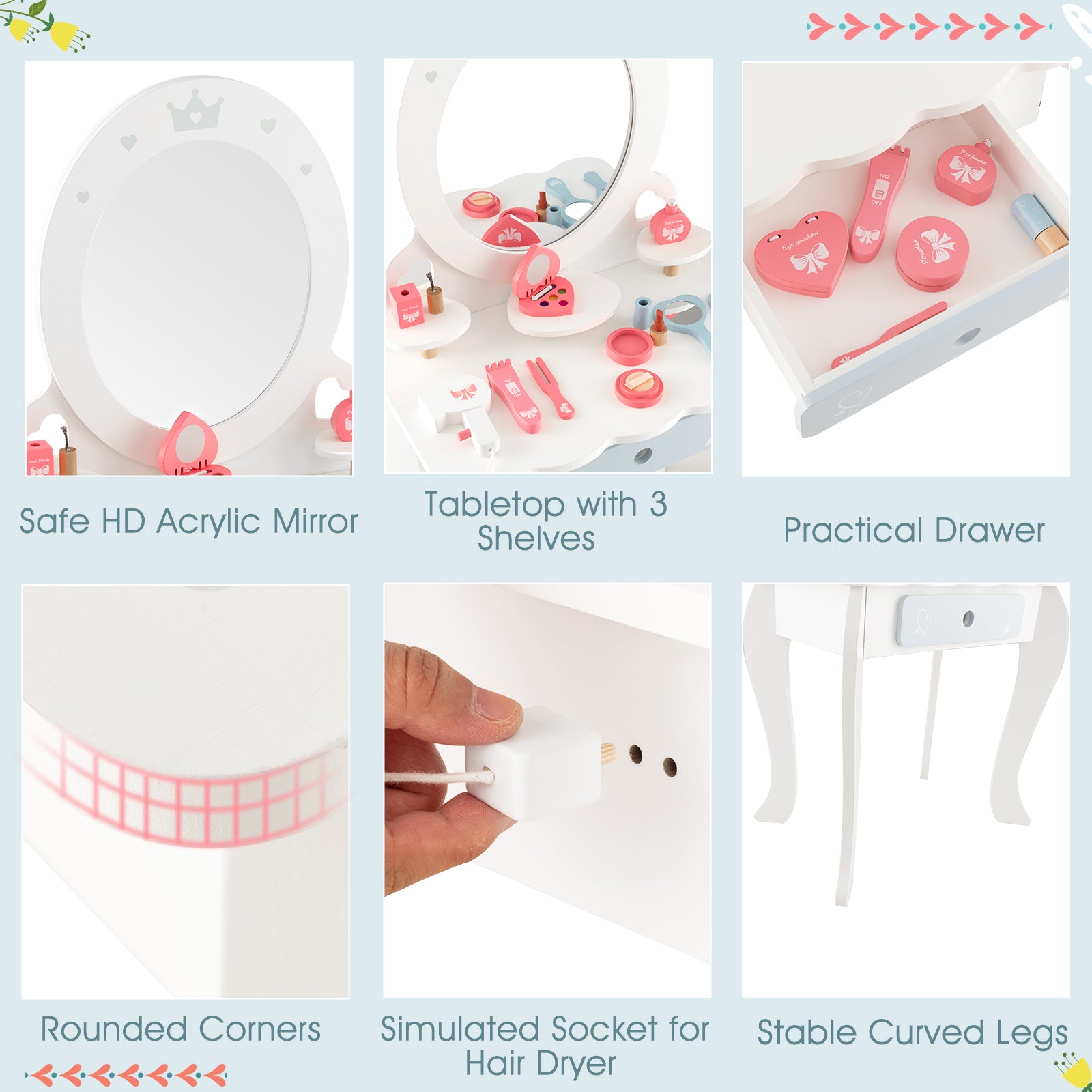 Kids Princess Makeup Table And Chair Set, White Kids Vanities at Gallery Canada
