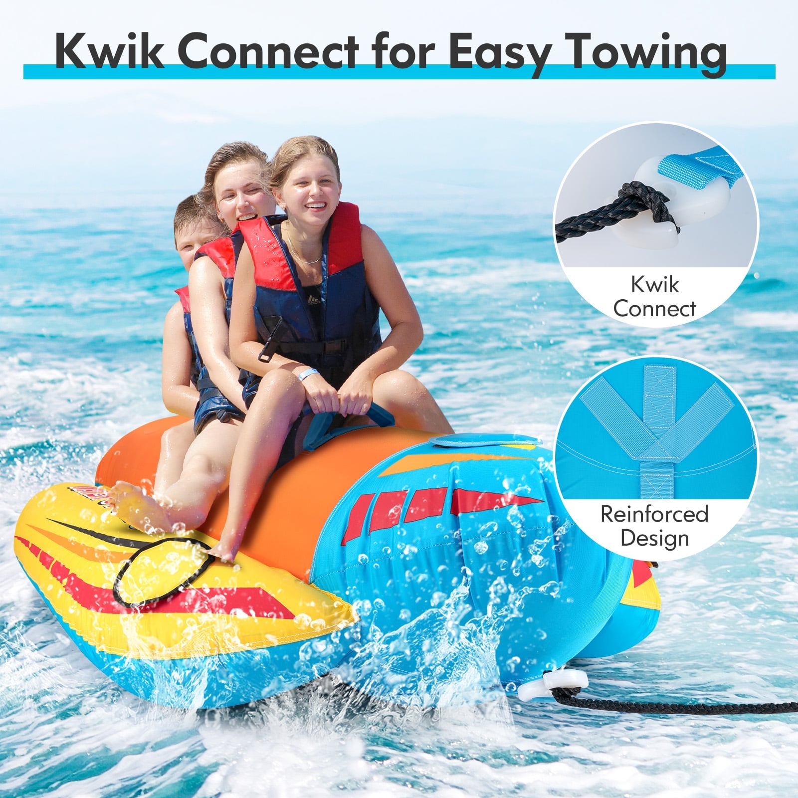 3-Person Inflatable Banana Boat, EVA-Padded Seats, Orange Water Sports at Gallery Canada