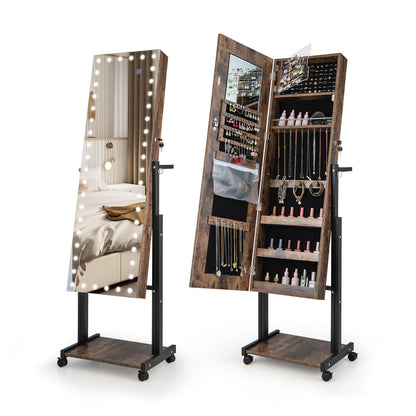 46 LED Mirror Jewelry Cabinet, Adjustable Height, Brown Jewelry Armoires Brown at Gallery Canada