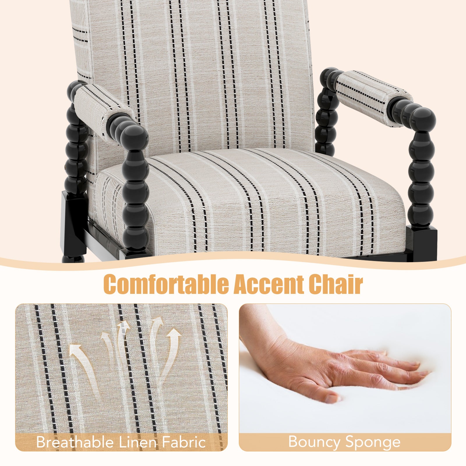 Upholstered Accent Chair, Rubber Wood Frame, Living Room, Beige Accent Chairs at Gallery Canada