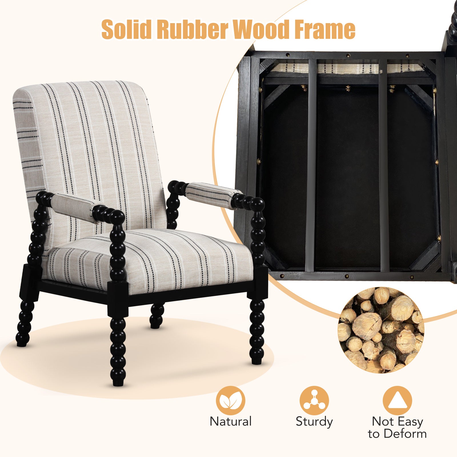 Upholstered Accent Chair, Rubber Wood Frame, Living Room, Beige Accent Chairs at Gallery Canada