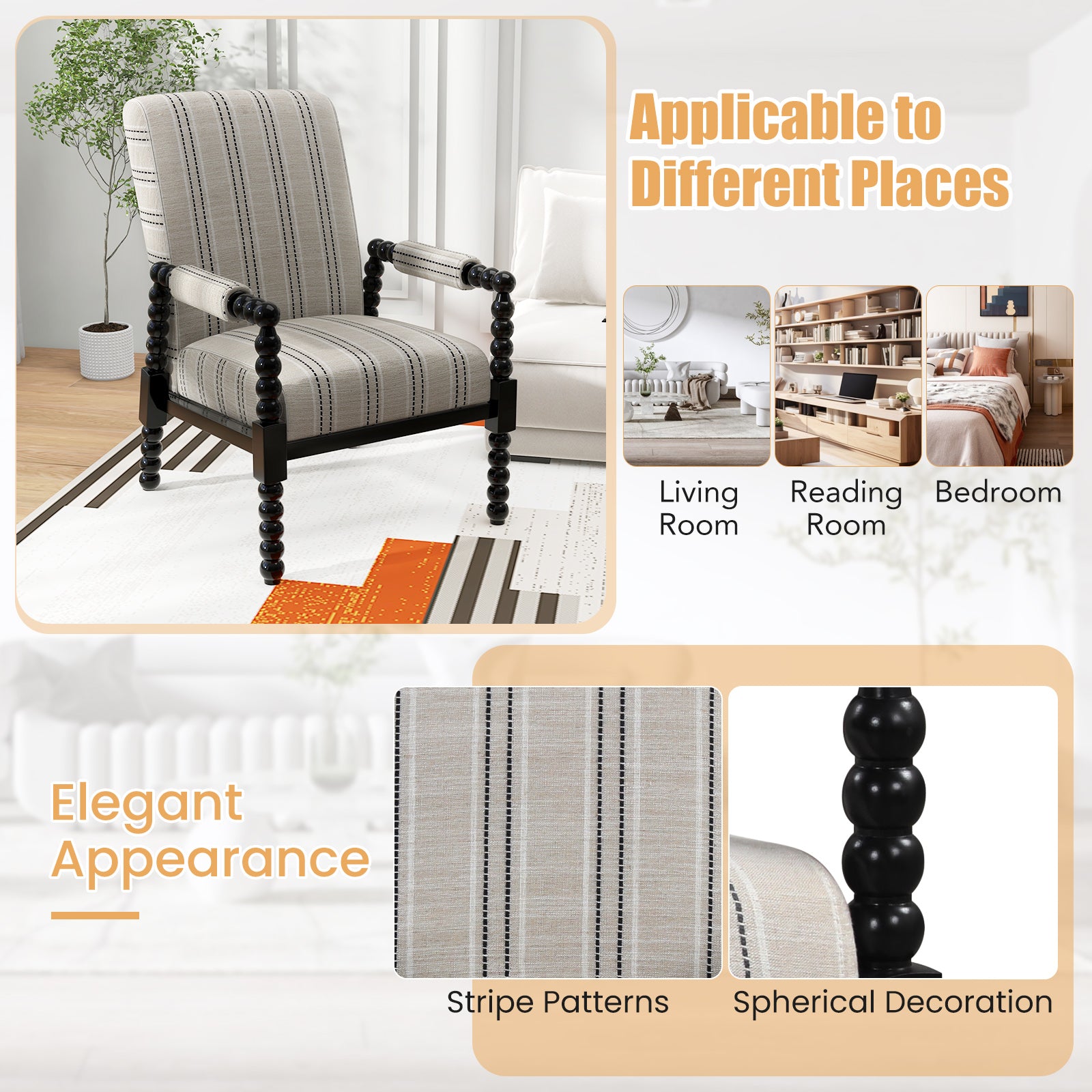 Upholstered Accent Chair, Rubber Wood Frame, Living Room, Beige Accent Chairs at Gallery Canada