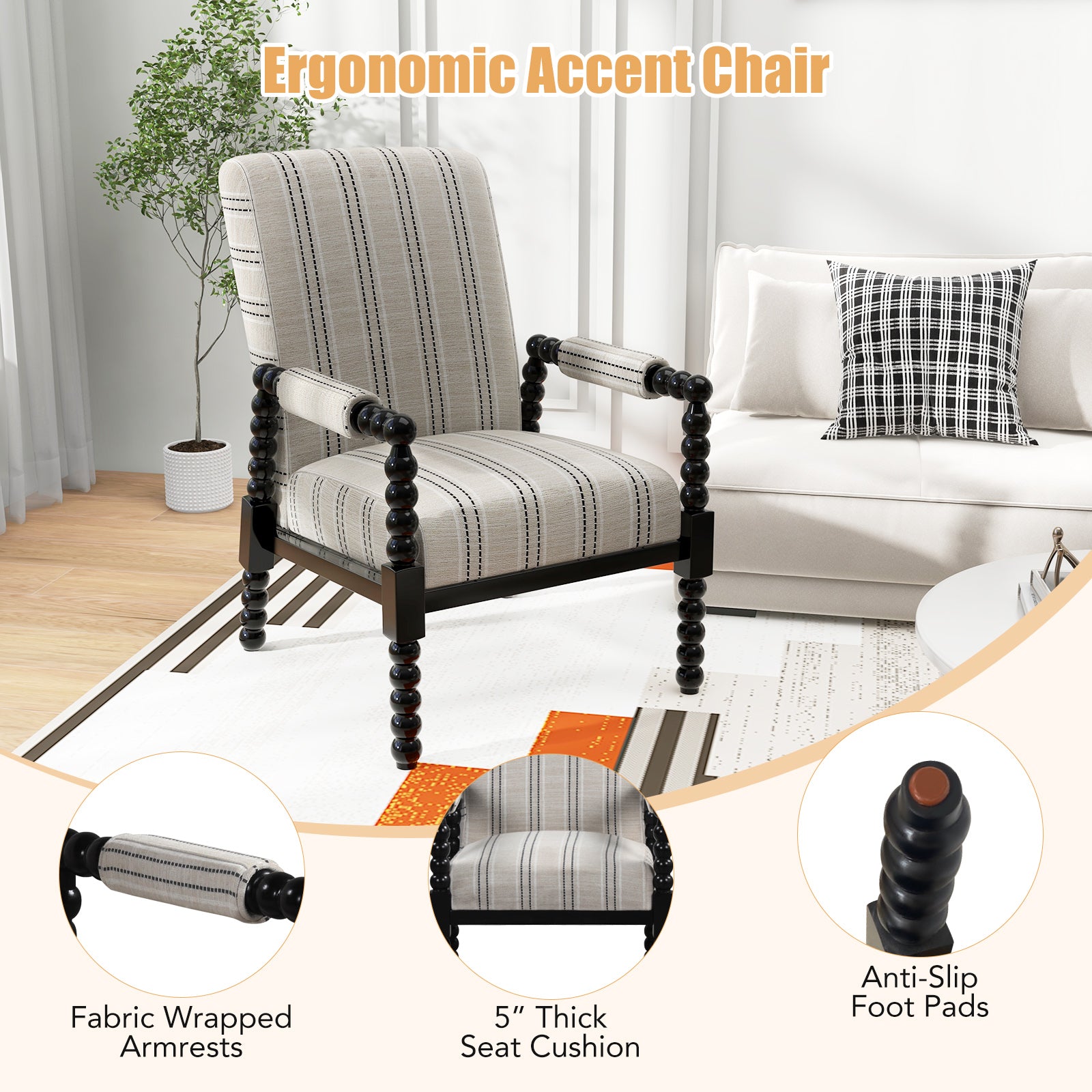 Upholstered Accent Chair, Rubber Wood Frame, Living Room, Beige Accent Chairs at Gallery Canada