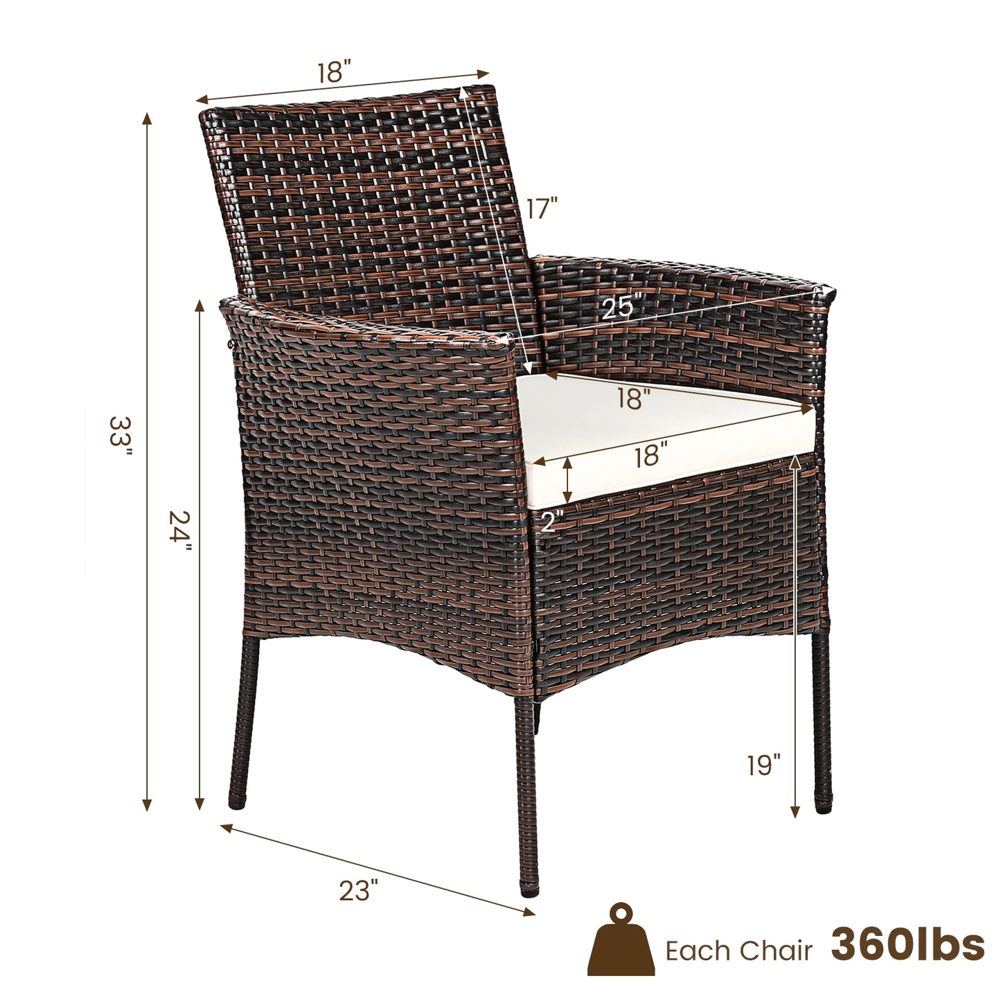 2 Pieces Outdoor PE Rattan Armchairs, Removable Cushions, Brown Patio Dining Chairs at Gallery Canada