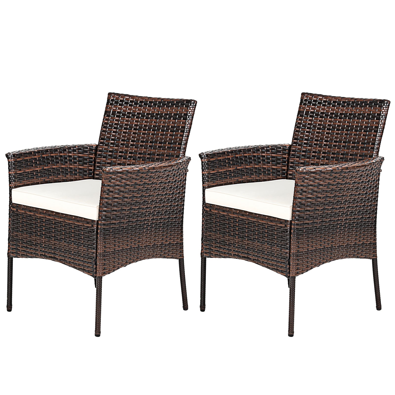 2 Pieces Outdoor PE Rattan Armchairs, Removable Cushions, Brown Patio Dining Chairs at Gallery Canada