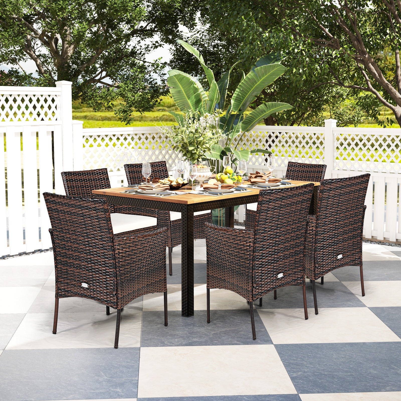 2 Pieces Outdoor PE Rattan Armchairs, Removable Cushions, Brown Patio Dining Chairs at Gallery Canada
