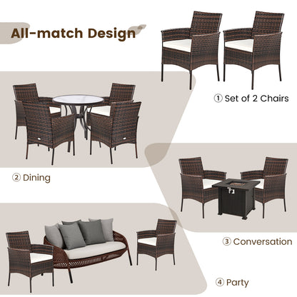 2 Pieces Outdoor PE Rattan Armchairs, Removable Cushions, Brown Patio Dining Chairs at Gallery Canada