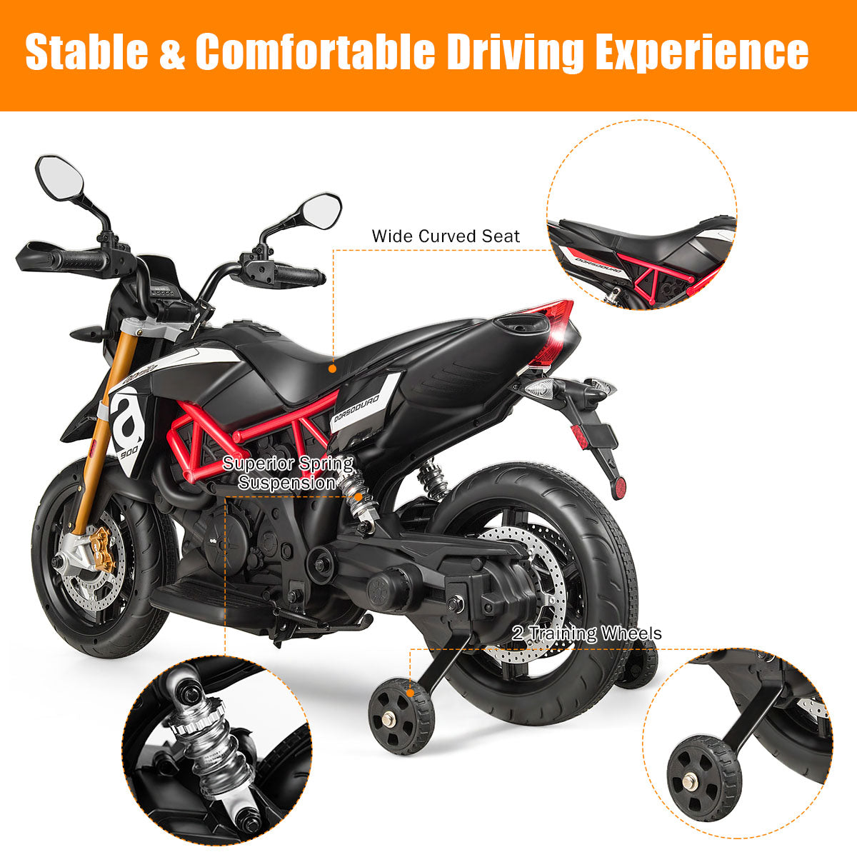 12V Kids Ride-On Motorcycle, With Sounds And Music, Black Powered Ride On Toys at Gallery Canada