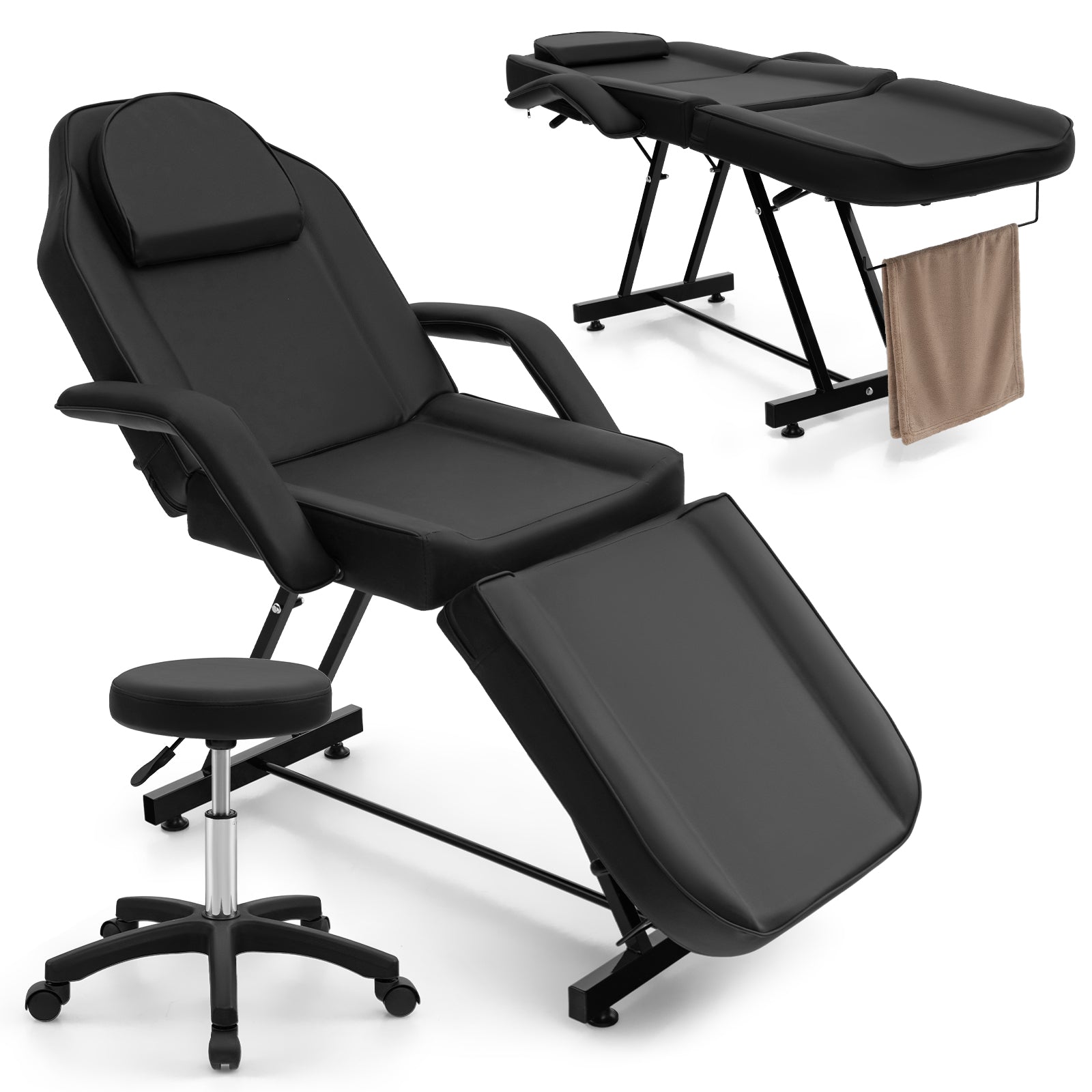 73 Inch Facial Chair Set, Removable Headrest, Detachable Armrests, Black Spa & Salon Black at Gallery Canada