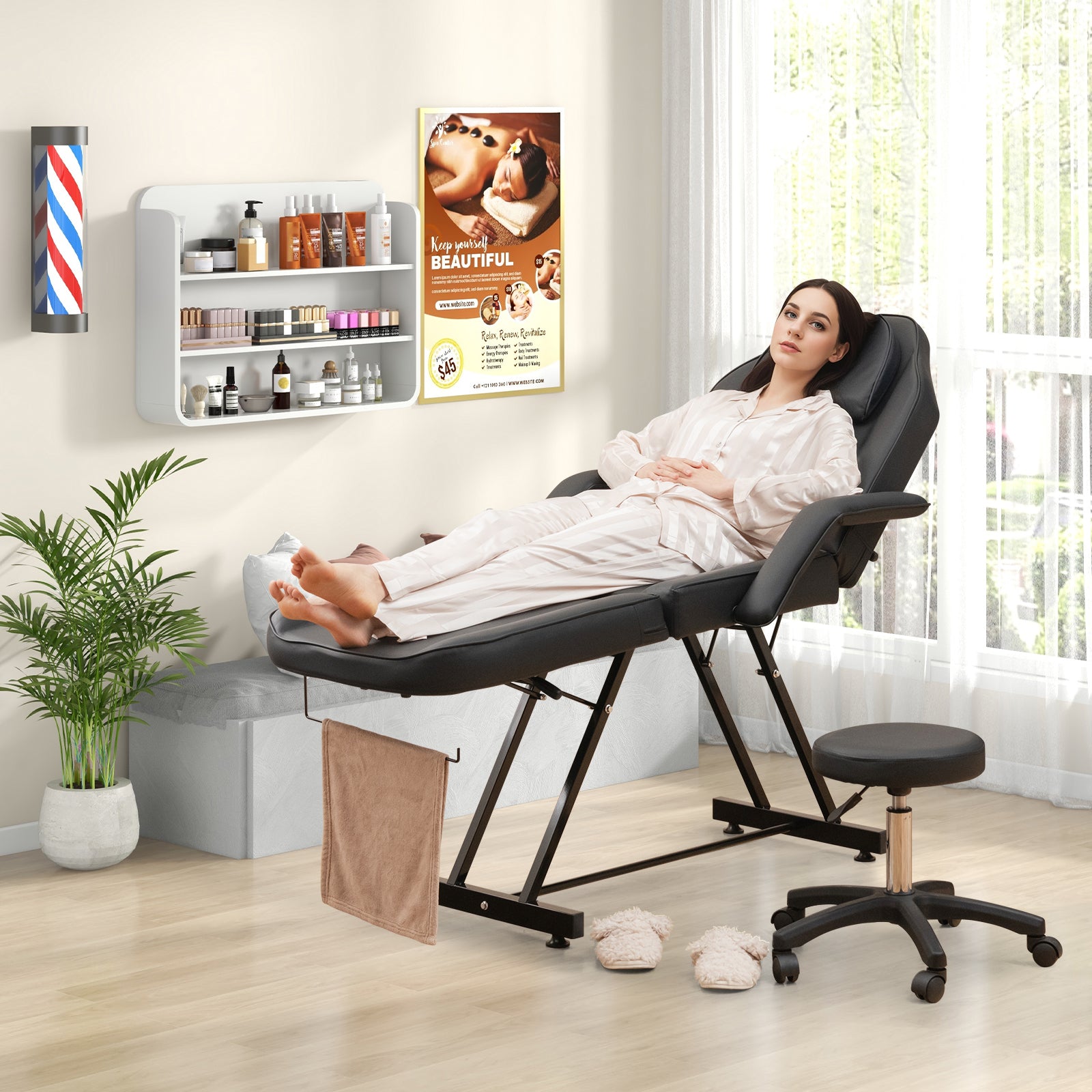 73 Inch Facial Chair Set, Removable Headrest, Detachable Armrests, Black Spa & Salon at Gallery Canada