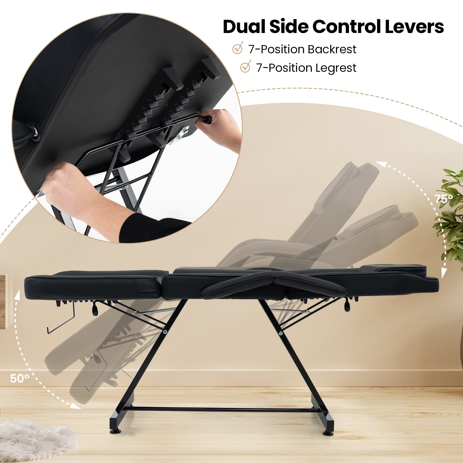 73 Inch Facial Chair Set, Removable Headrest, Detachable Armrests, Black Spa & Salon at Gallery Canada