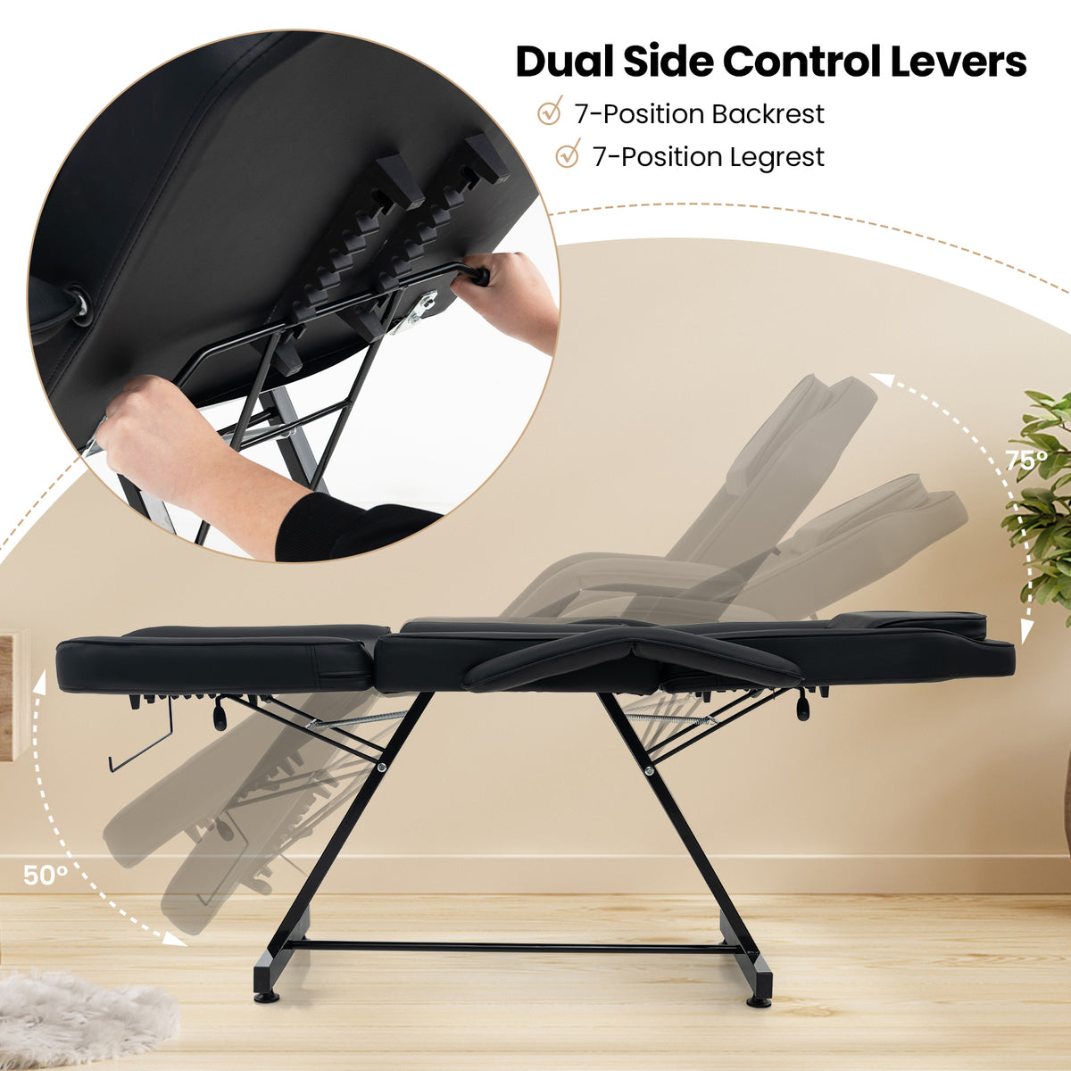 73 Inch Facial Chair Set, Removable Headrest, Detachable Armrests, Black Spa & Salon at Gallery Canada