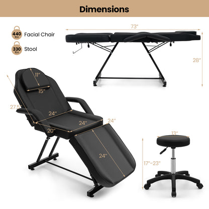 73 Inch Facial Chair Set, Removable Headrest, Detachable Armrests, Black Spa & Salon at Gallery Canada