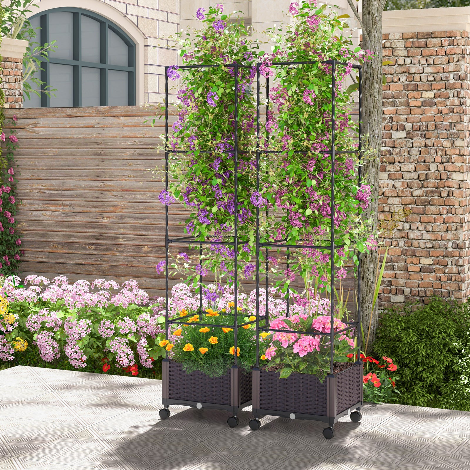 67 Inches Raised Garden Bed With Planter Box, Trellis, Black Raised Garden Beds at Gallery Canada