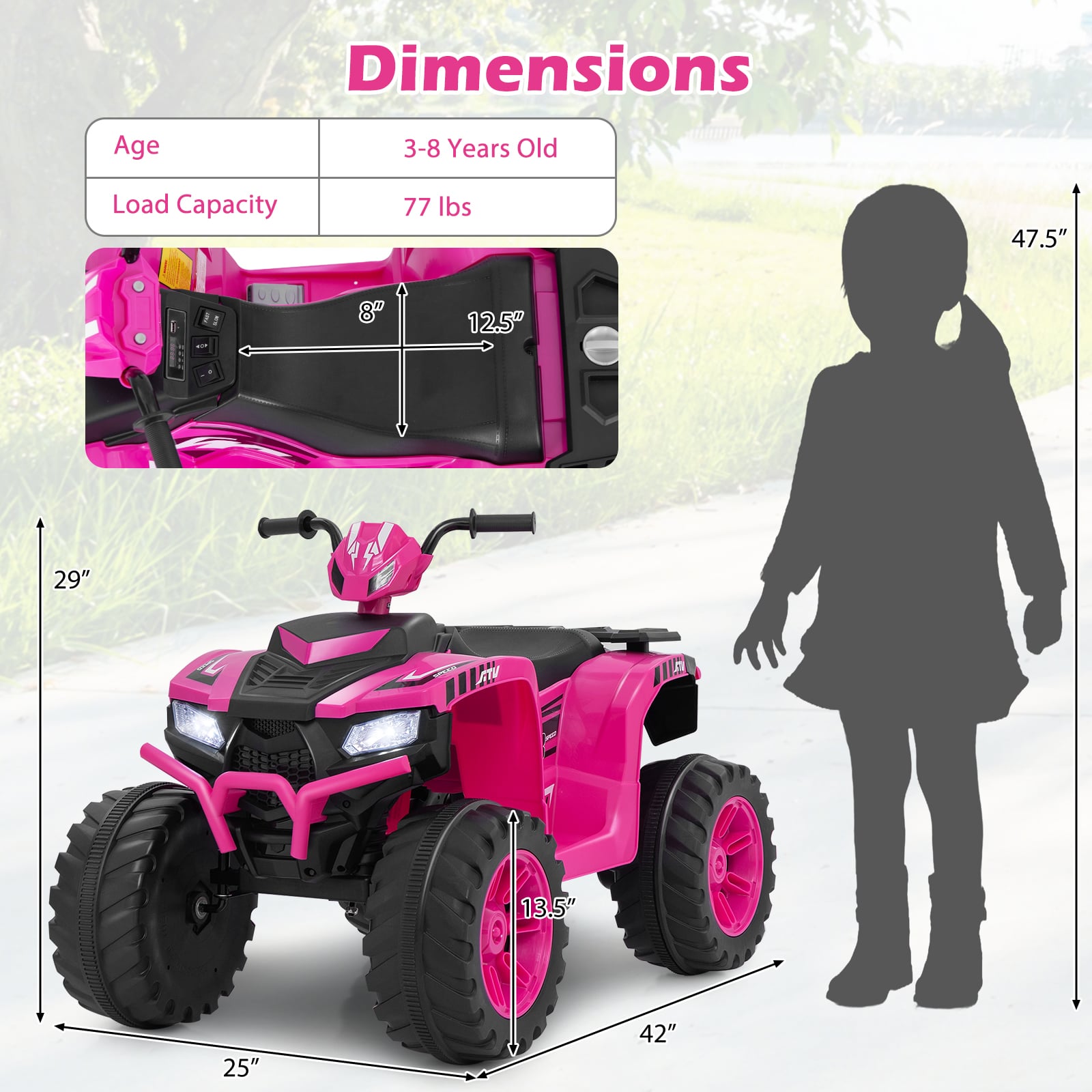 24V Kids Electric ATV, For Toddlers 3-8 Years, Pink Powered Ride On Toys at Gallery Canada