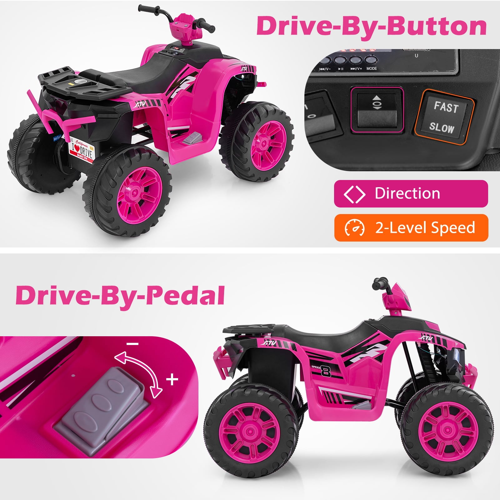 24V Kids Electric ATV, For Toddlers 3-8 Years, Pink Powered Ride On Toys at Gallery Canada
