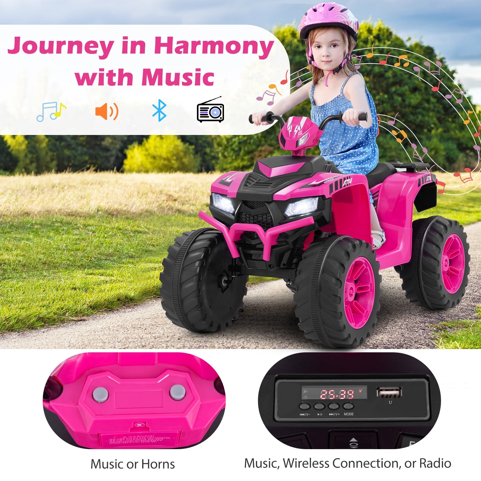 24V Kids Electric ATV, For Toddlers 3-8 Years, Pink Powered Ride On Toys at Gallery Canada