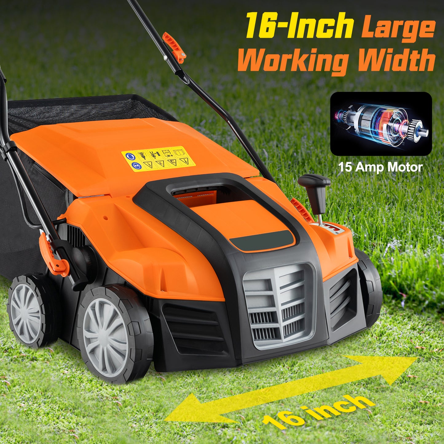 16-Inch Electric Lawn Dethatcher, Scarifier With Collection Bag, Orange Lawn Care Tools at Gallery Canada