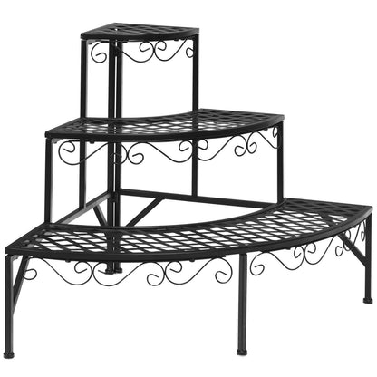 3 Tier Metal Corner Plant Display Rack, Black Plant Stands at Gallery Canada