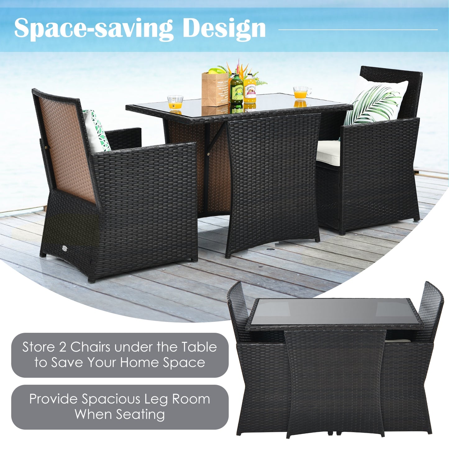 3 Piece Patio Rattan Furniture Set, White Patio Conversation Sets at Gallery Canada