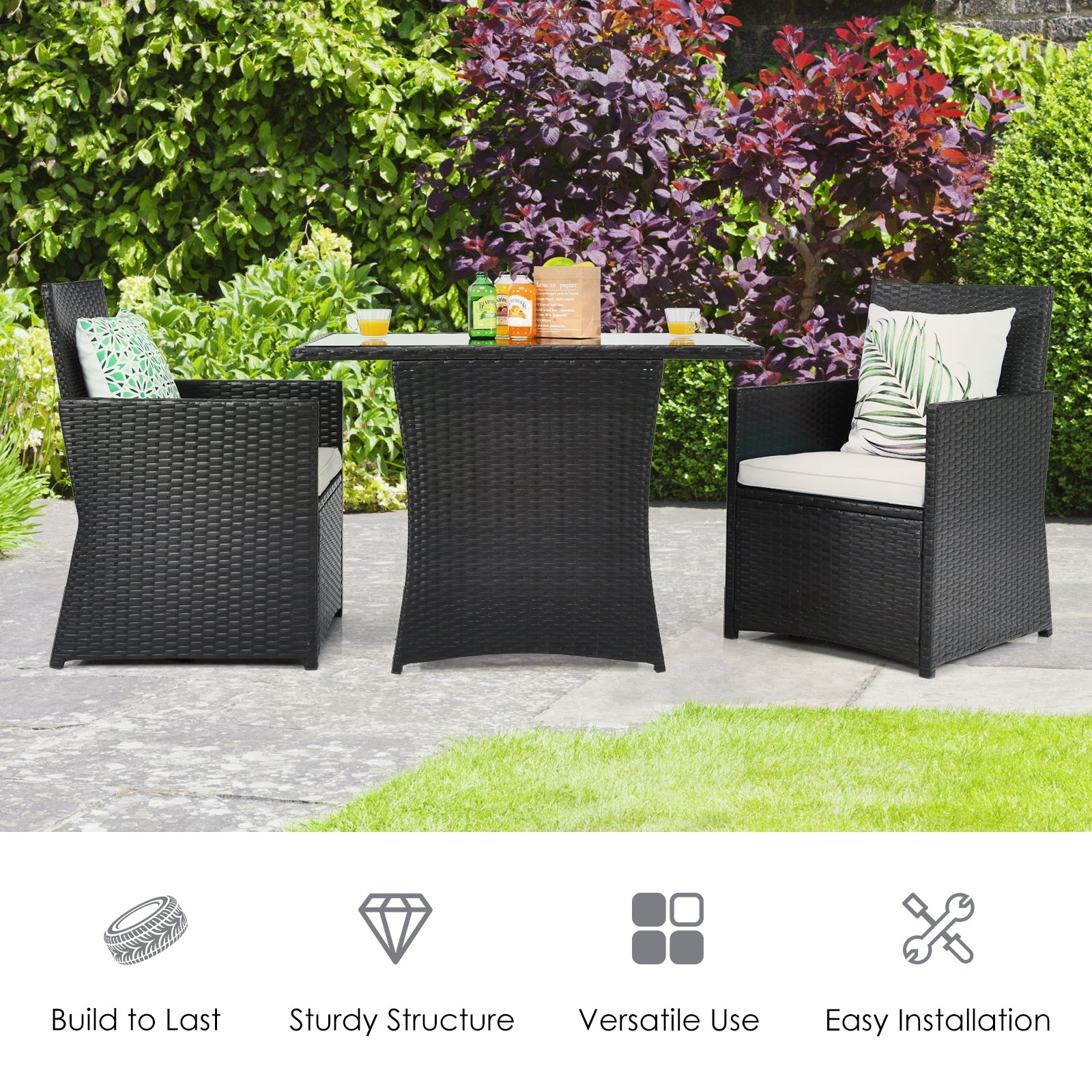 3 Piece Patio Rattan Furniture Set, White Patio Conversation Sets at Gallery Canada