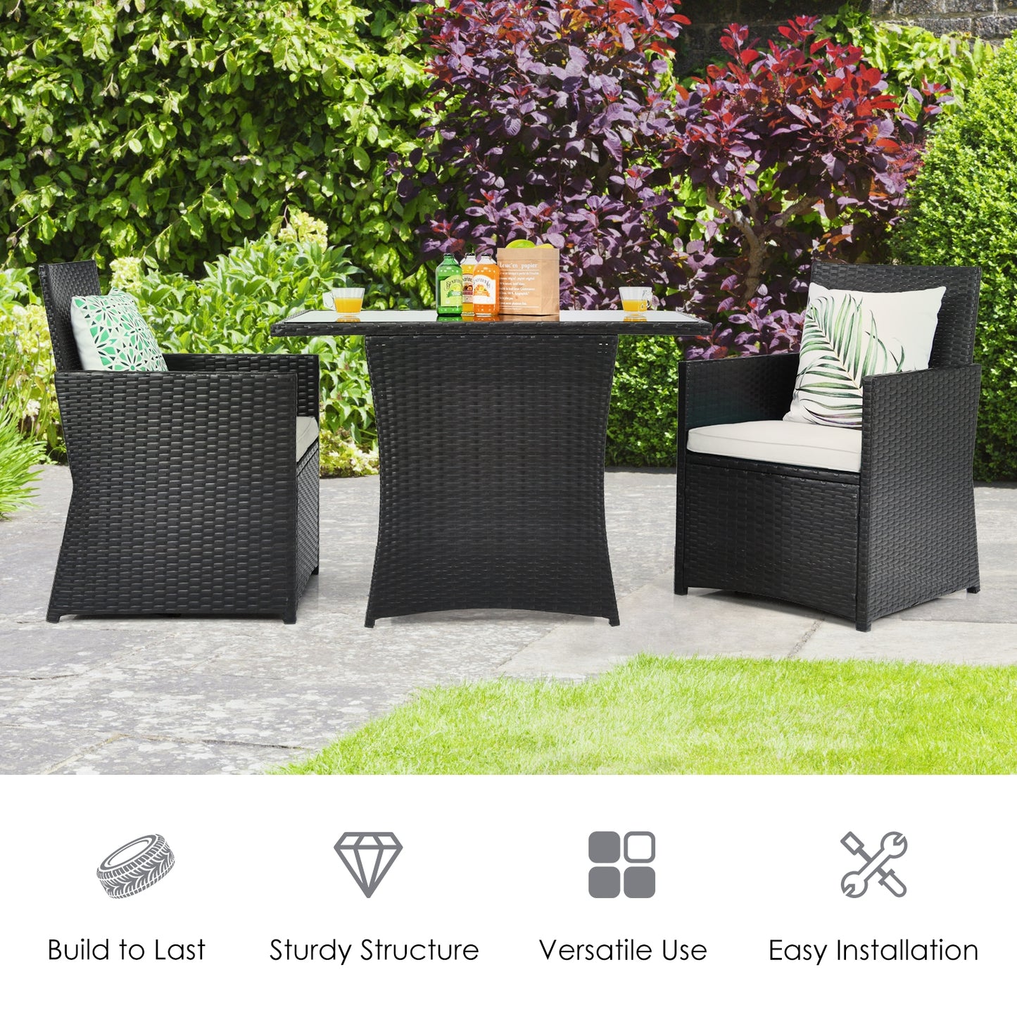 3 Piece Patio Rattan Furniture Set, White Patio Conversation Sets at Gallery Canada