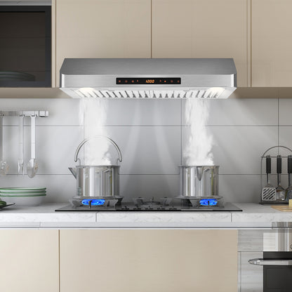 35.5/29.5 Inch Under Cabinet Range Hood, 900 CFM Kitchen Vent, 4 Fan Speed, Silver Kitchen Appliances at Gallery Canada