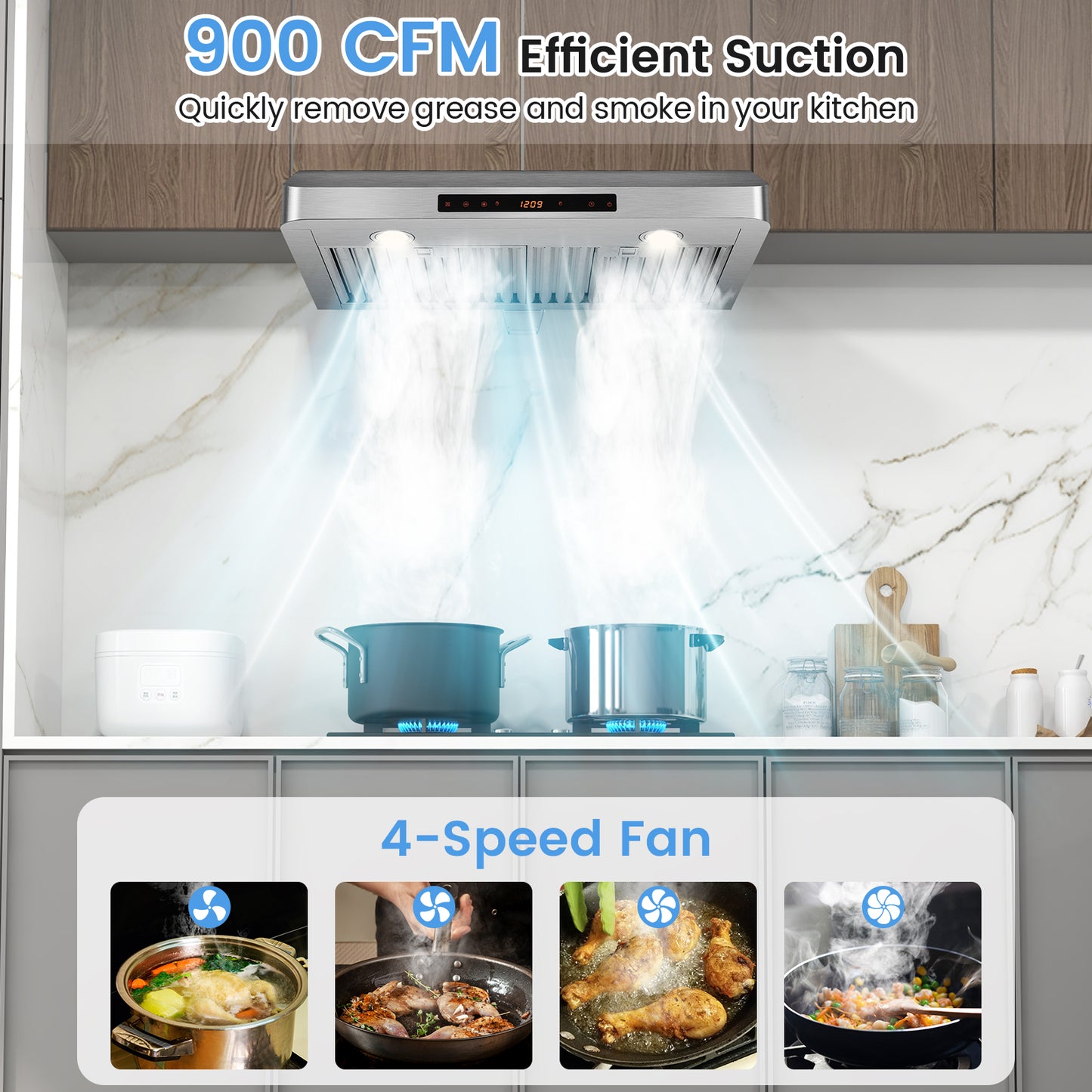 35.5/29.5 Inch Under Cabinet Range Hood, 900 CFM Kitchen Vent, 4 Fan Speed, Silver Kitchen Appliances at Gallery Canada