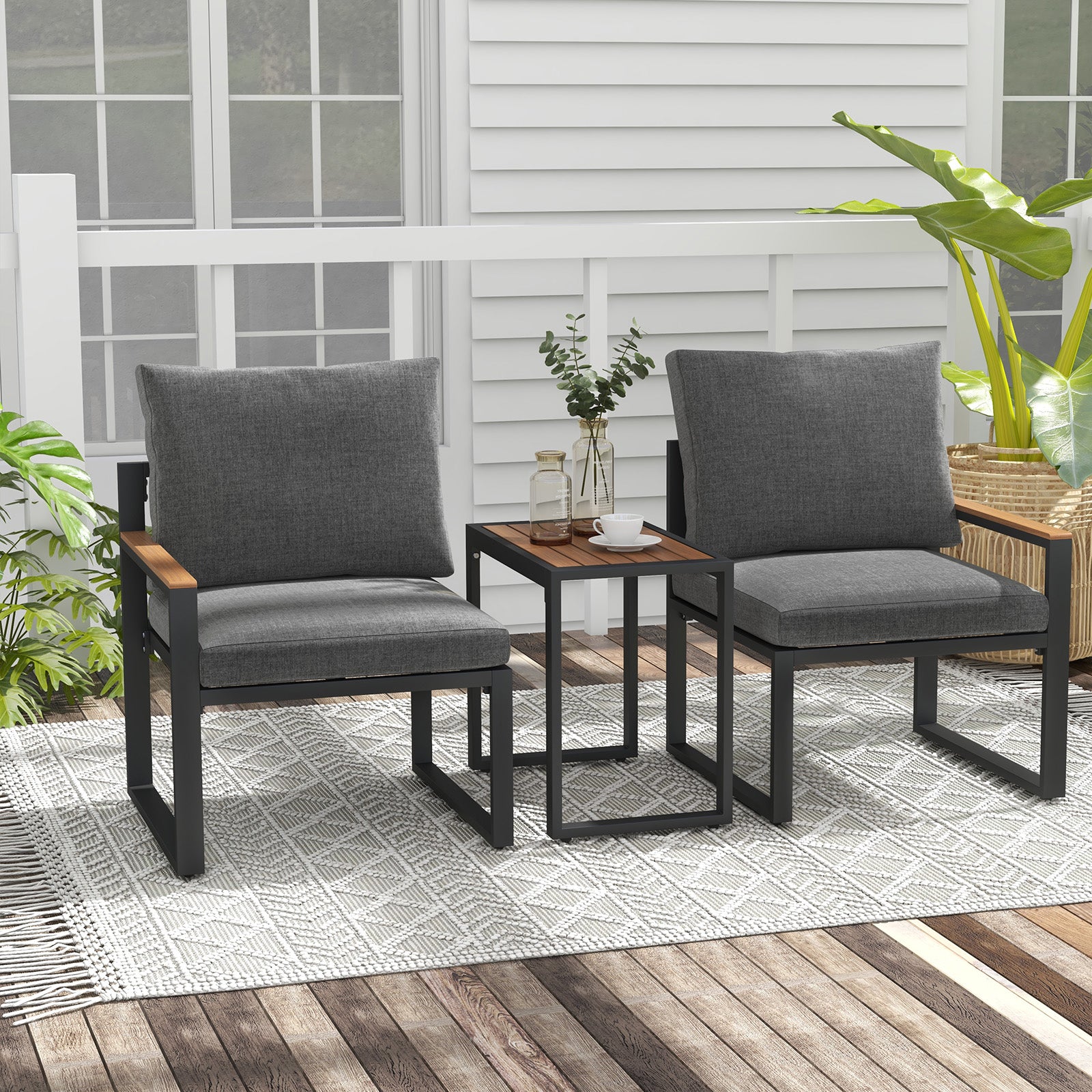 3-Piece Aluminum Frame Outdoor Conversation Set, Weatherproof Cushions, Gray Patio Conversation Sets at Gallery Canada