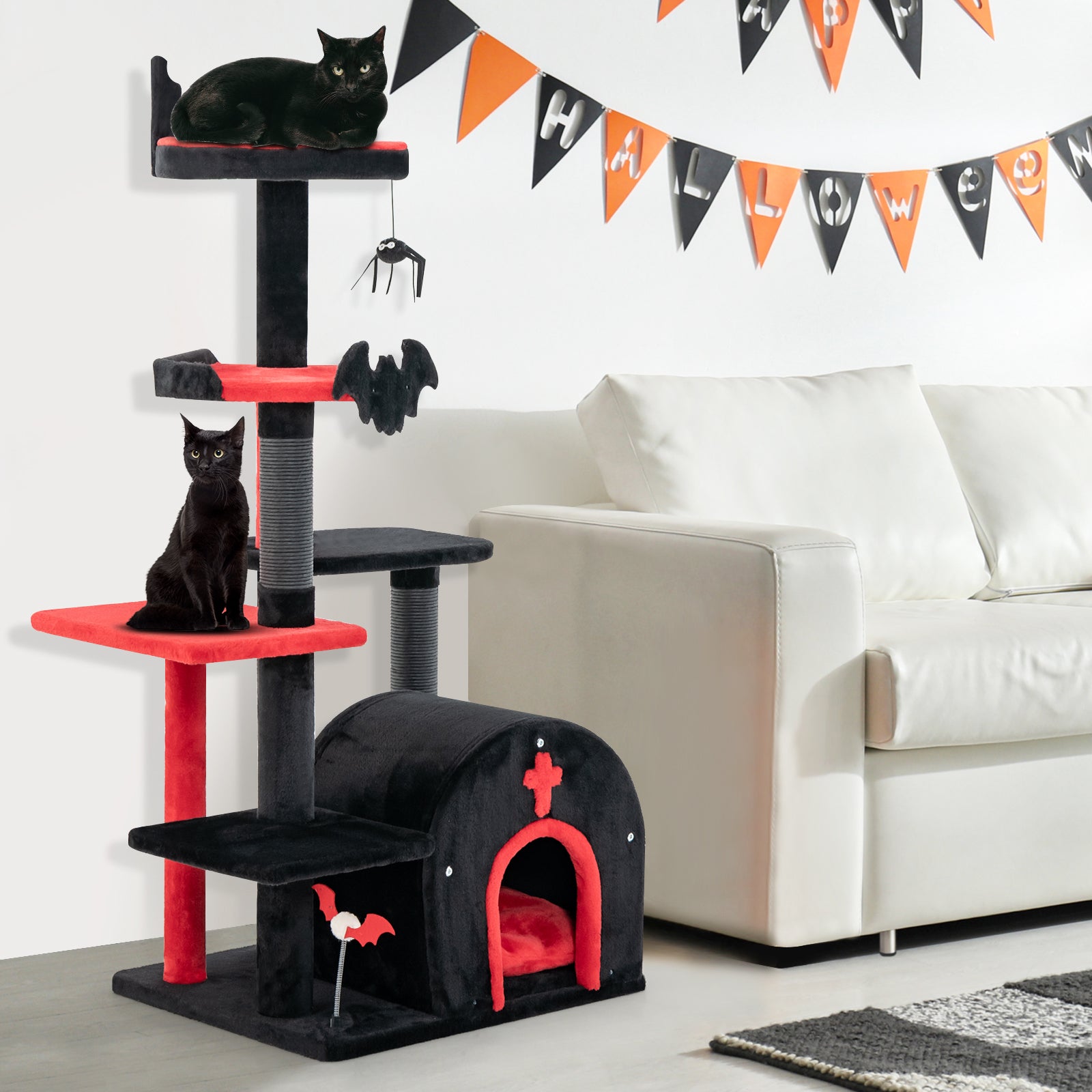 Gothic Cat Tree, 53 Inch Tall, Cat Tower With Bed And Arch Condo, Black Cat Trees Condos & Scratchers at Gallery Canada