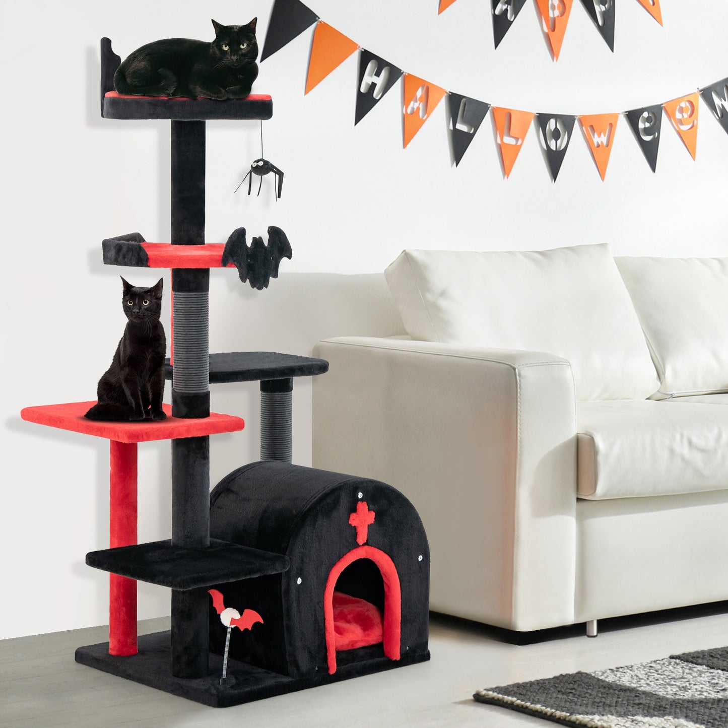 Gothic Cat Tree, 53 Inch Tall, Cat Tower With Bed And Arch Condo, Black Cat Trees Condos & Scratchers at Gallery Canada