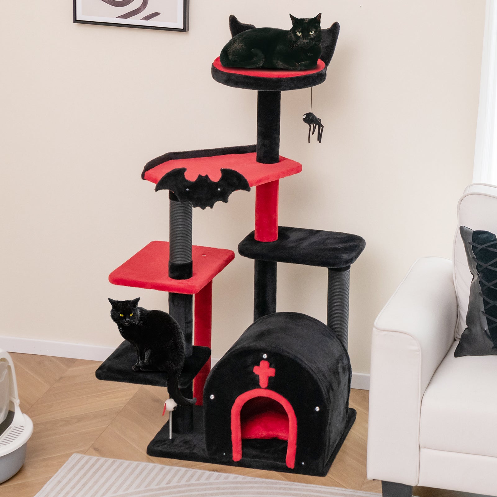 Gothic Cat Tree, 53 Inch Tall, Cat Tower With Bed And Arch Condo, Black Cat Trees Condos & Scratchers at Gallery Canada