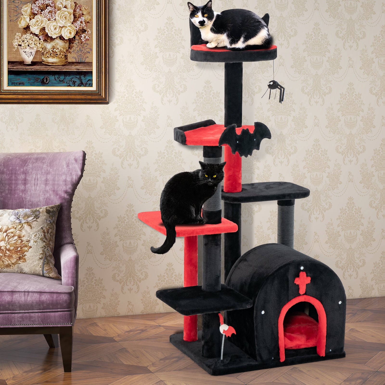 Gothic Cat Tree, 53 Inch Tall, Cat Tower With Bed And Arch Condo, Black Cat Trees Condos & Scratchers at Gallery Canada