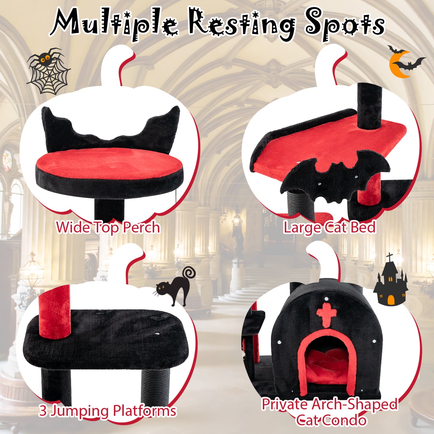 Gothic Cat Tree, 53 Inch Tall, Cat Tower With Bed And Arch Condo, Black Cat Trees Condos & Scratchers at Gallery Canada