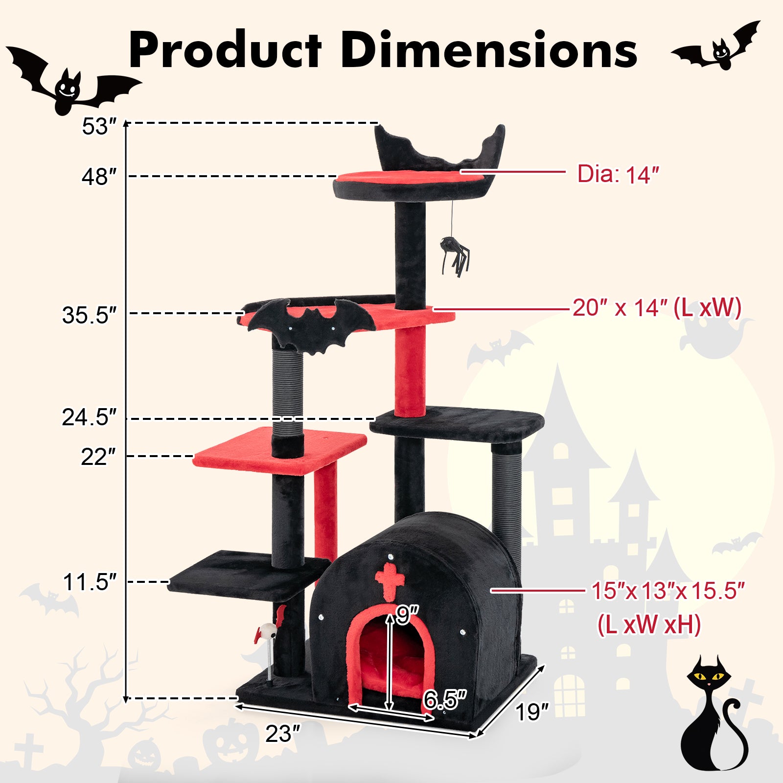 Gothic Cat Tree, 53 Inch Tall, Cat Tower With Bed And Arch Condo, Black Cat Trees Condos & Scratchers at Gallery Canada