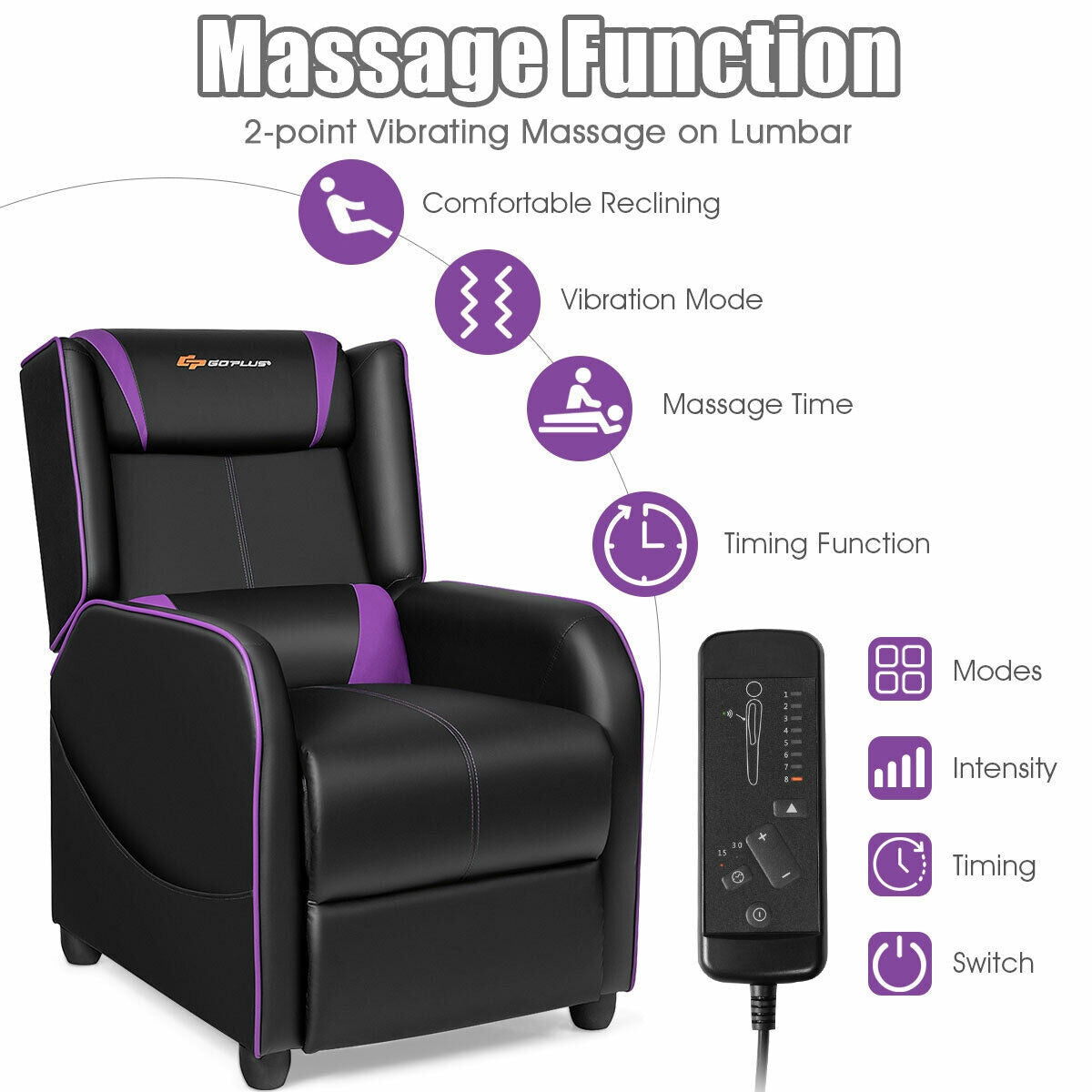 Massage Gaming Recliner Chair, Purple Gaming Chairs at Gallery Canada