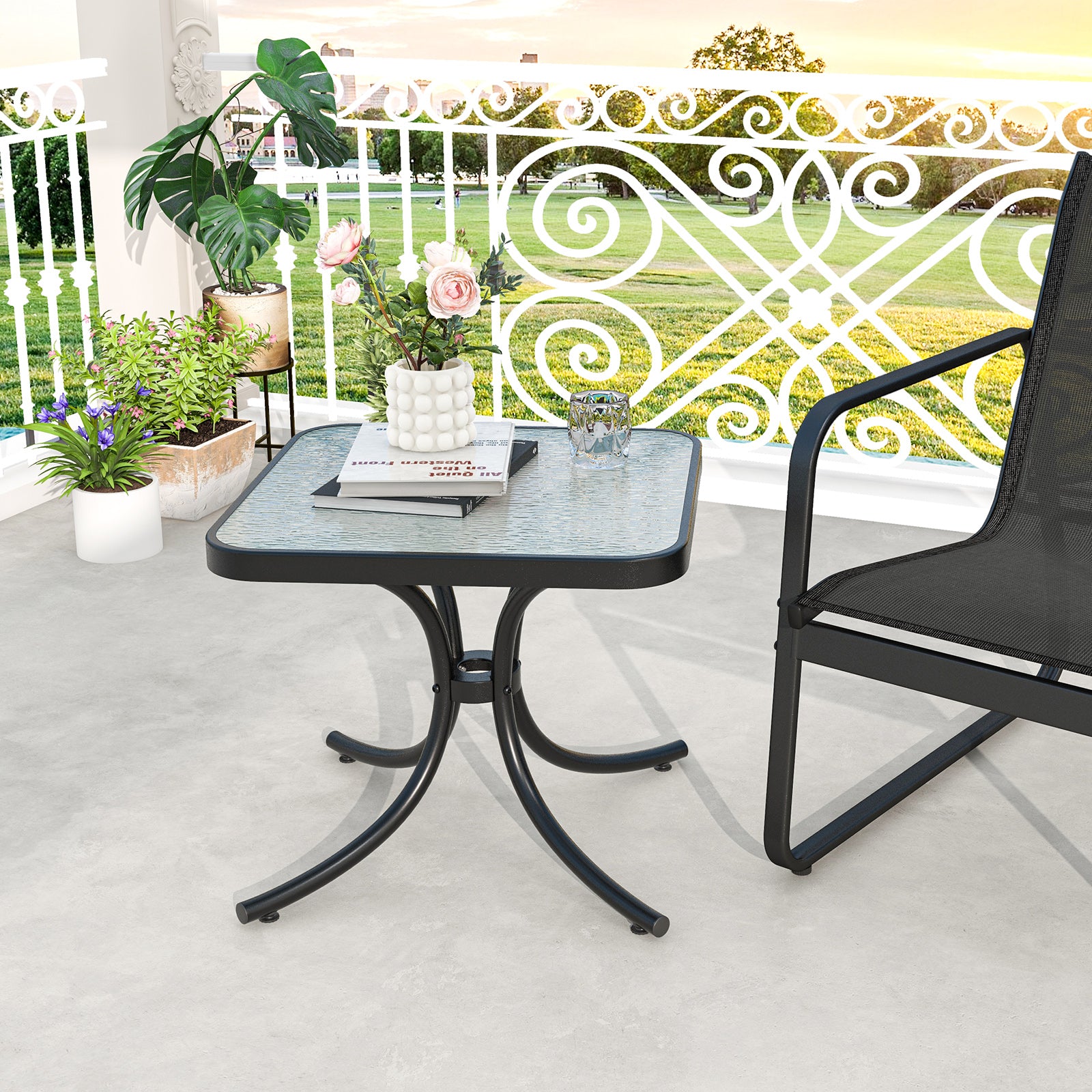 Tempered Glass Top Patio Table, Heavy-Duty Metal Frame, Black Patio Coffee Tables at Gallery Canada