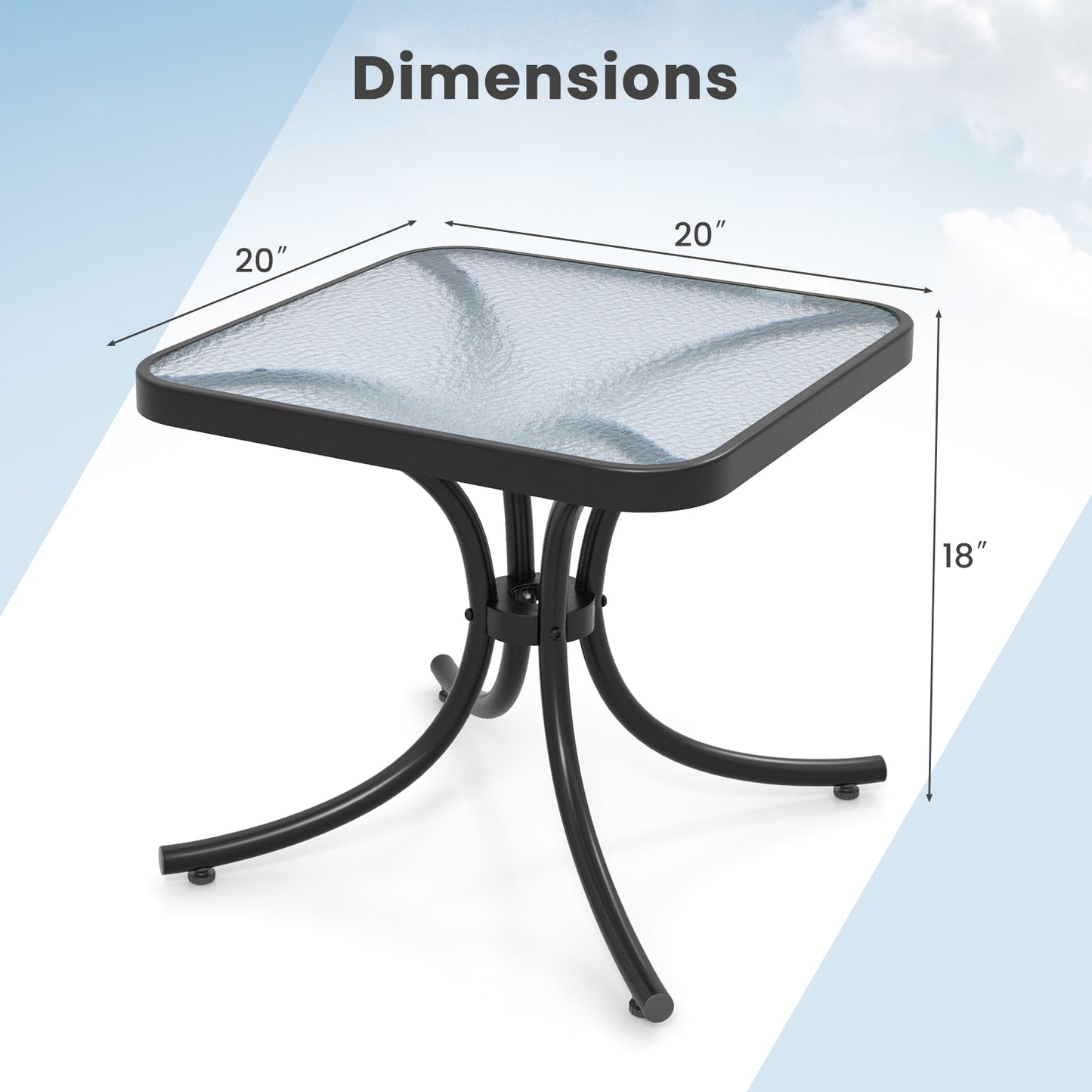 Tempered Glass Top Patio Table, Heavy-Duty Metal Frame, Black Patio Coffee Tables at Gallery Canada