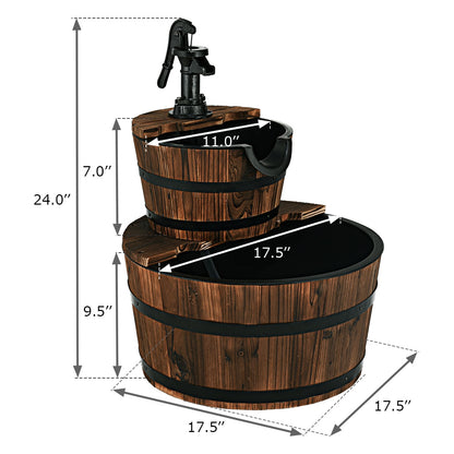 2-Tiers Outdoor Wooden Barrel Waterfall Fountain with Pump, Brown Outdoor Decor at Gallery Canada