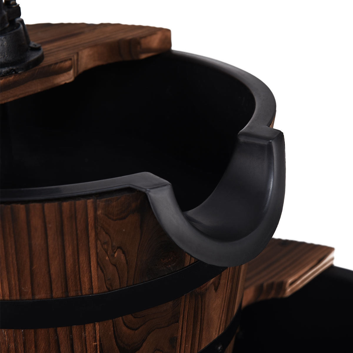 2-Tiers Outdoor Wooden Barrel Waterfall Fountain with Pump, Brown Outdoor Decor at Gallery Canada