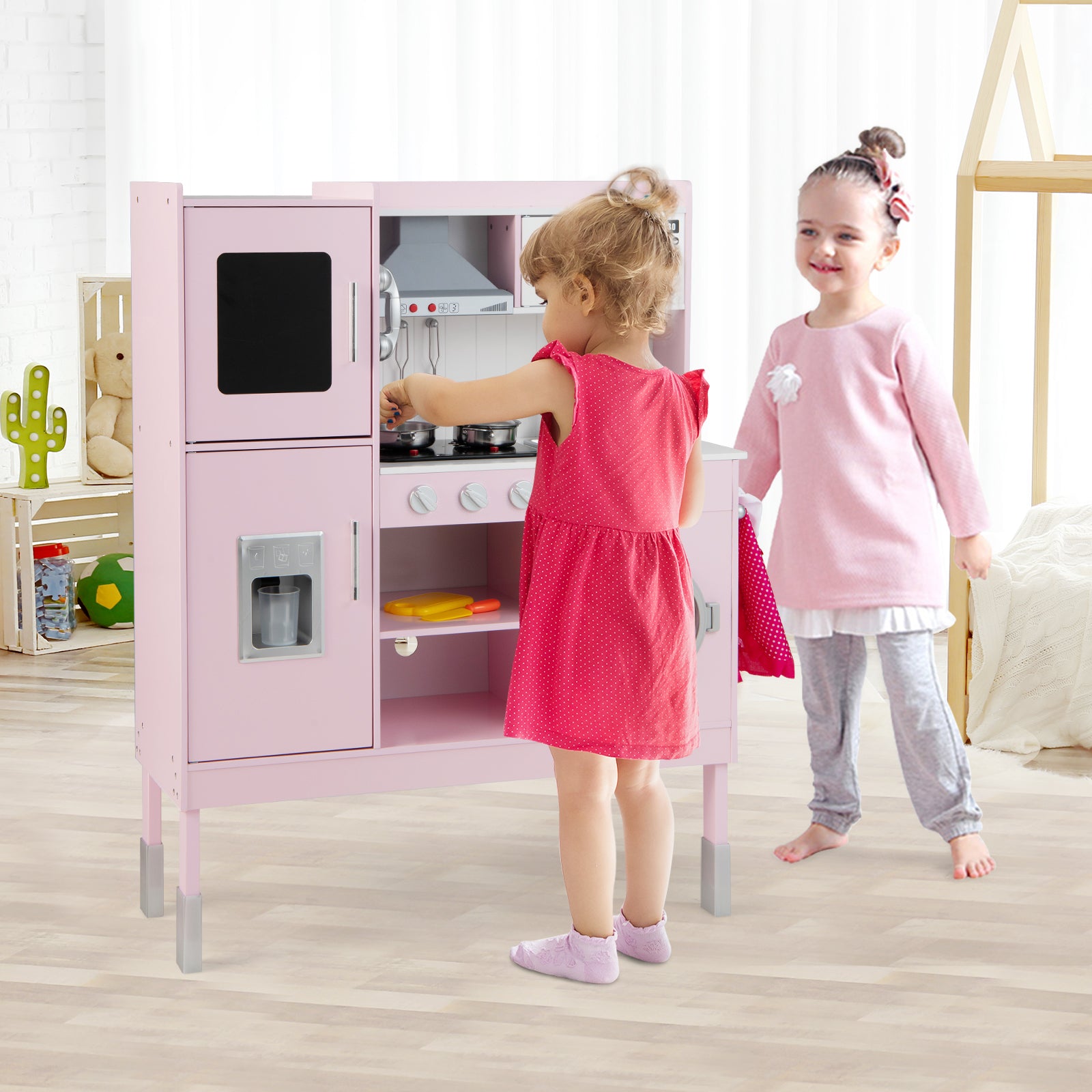 Kids Wooden Pretend Play Kitchen, 16 Pieces Accessories, Pink Play Kitchen Sets at Gallery Canada
