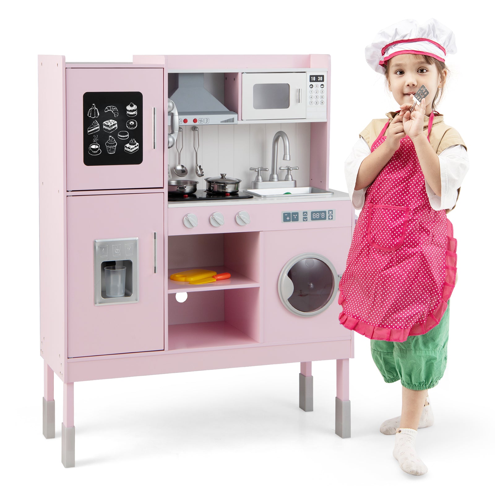 Kids Wooden Pretend Play Kitchen, 16 Pieces Accessories, Pink Play Kitchen Sets at Gallery Canada