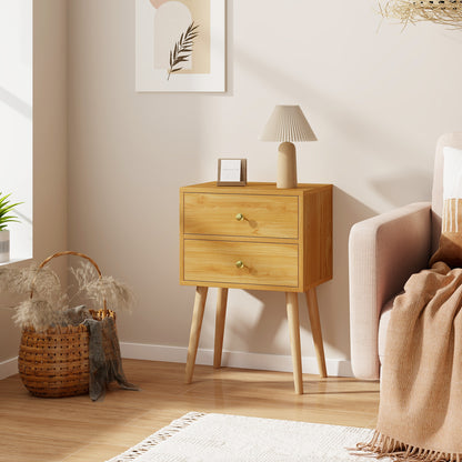 Mid-Century Modern Nightstand, 2 Drawers, Natural Nightstands at Gallery Canada